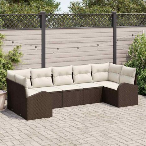 vidaXL Ensemble de canapé de jardin 7 pcs Marron Poly rotin