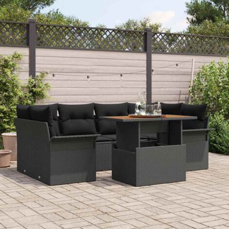 vidaXL Ensemble de canapé de jardin 7 pcs Noir 100 x 55 x 73 cm