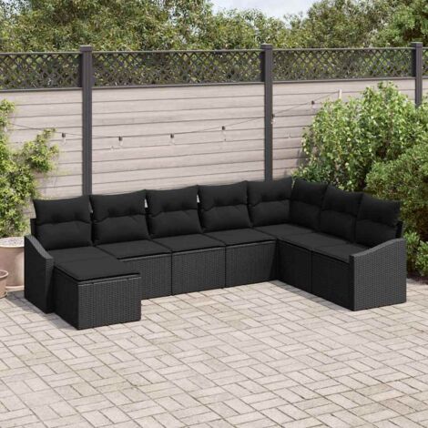 vidaXL Ensemble de canapé de jardin 8 pcs Noir Poly rotin