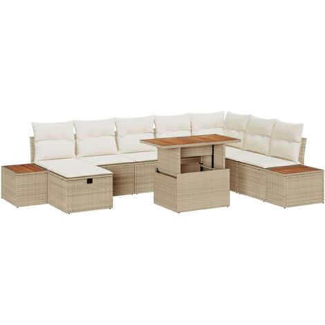 vidaXL Ensemble de canapé de jardin 9 pcs Beige polyrotin