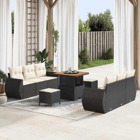 vidaXL Ensemble de canapé de jardin 9 pcs Noir polyrotin