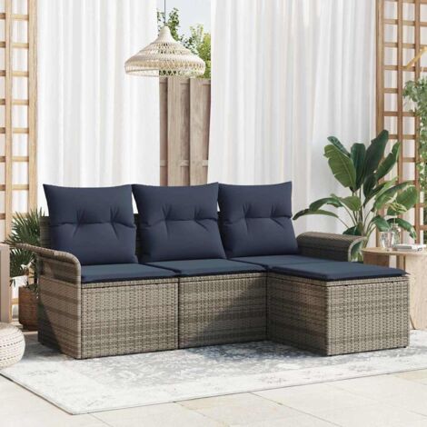 vidaXL Ensemble de canapé de jardin avec coussin 4 pcs Gris polyrotin