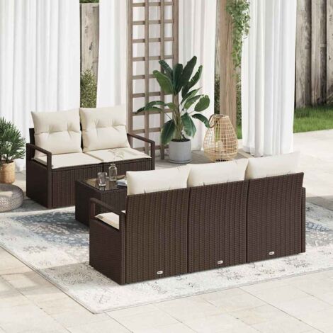 vidaXL Ensemble de canapé de jardin avec coussin 6 pcs Marron et Crème