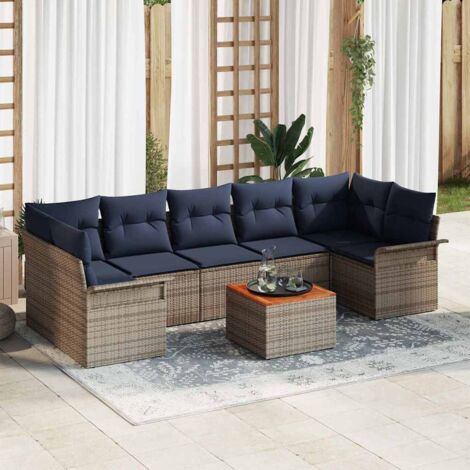 vidaXL Ensemble de canapé de jardin avec coussin 8 pcs Gris polyrotin