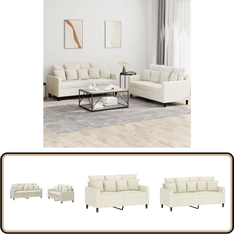 Vidaxl - Ensemble de canapés 2 pcs avec coussins Crème Velours