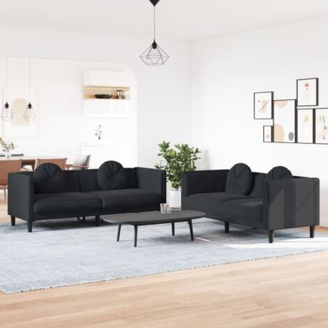 Vidaxl – Ensemble de canapés 2 pcs noir velours – Dimensions 173,5 x 77 x 70 cm – Capacité 110 kg par siège – Oreillers ronds inclus