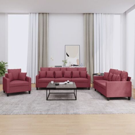 Ensemble Canapé 3 Places + 2 Fauteuils Assortis - Tissu Rose - Style Traditionnel