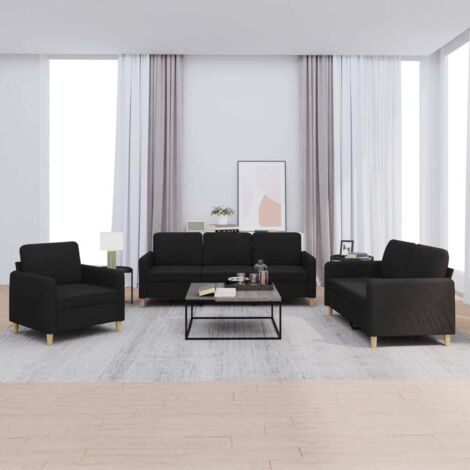 Vidaxl – Ensemble de canapés 3 pcs avec coussins – Tissu noir 100% polyester – Dimensions 198x77x80 cm – Pour salon moderne et convivial