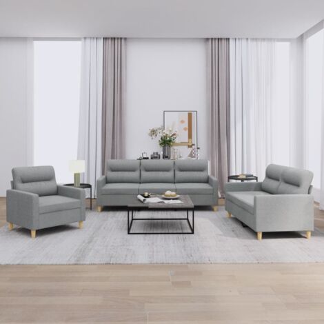 vidaXL Ensemble de canapés 3 pcs avec coussins Gris clair Tissu