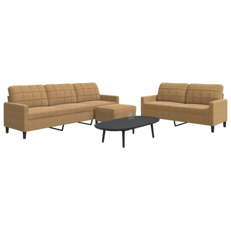 vidaXL Ensemble de canapés 3 pcs avec coussins Marron Velours