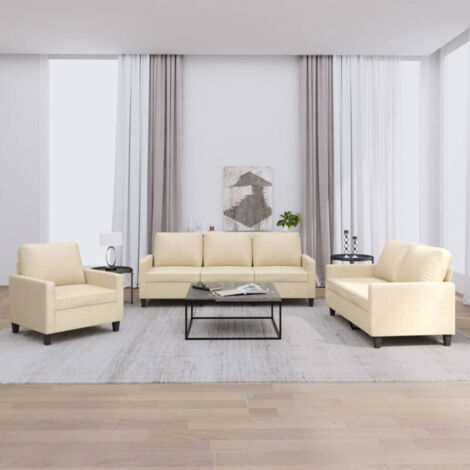 Vidaxl – Ensemble de canapés 3 pcs crème – Tissu polyester, mousse – Dimensions 198x77x80 cm – Accoudoirs rembourrés pour confort optimal