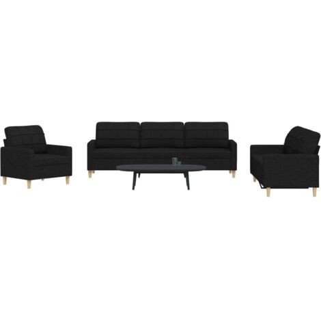 vidaXL Ensemble de canapés 3 pcs noir tissu