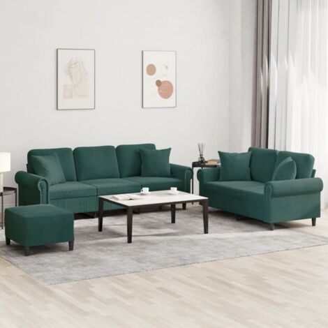Vidaxl – Ensemble de canapés 3 pcs velours vert foncé – Canapé 2 places 152x77x80 cm – Canapé 3 places 212x77x80 cm – Repose-pied inclus