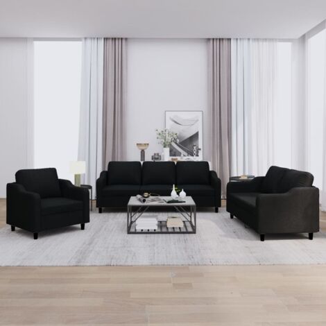 Vidaxl – Ensemble de canapés 3 places avec coussins – Tissu noir durable – Dimensions 198x77x80 cm – Accoudoirs rembourrés pour confort optimal