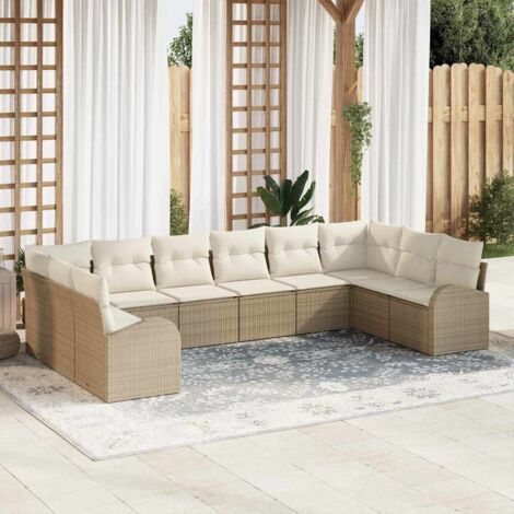 vidaXL Ensemble de Canapés avec coussin 10 pcs Beige Polyrotin