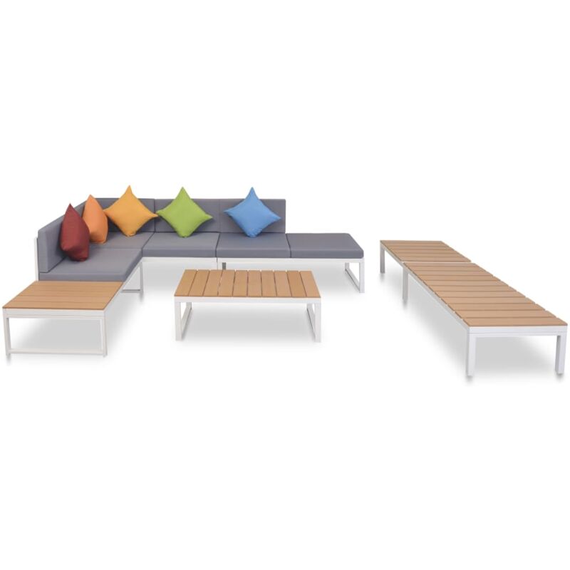 Vidaxl - Salon de jardin 5 pcs avec coussins Aluminium et wpc