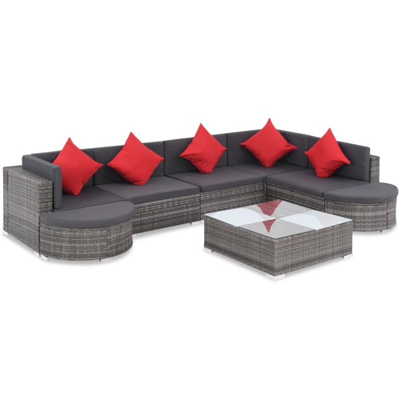 Salon de jardin 8 pcs avec coussins Résine tressée Gris Vidaxl
