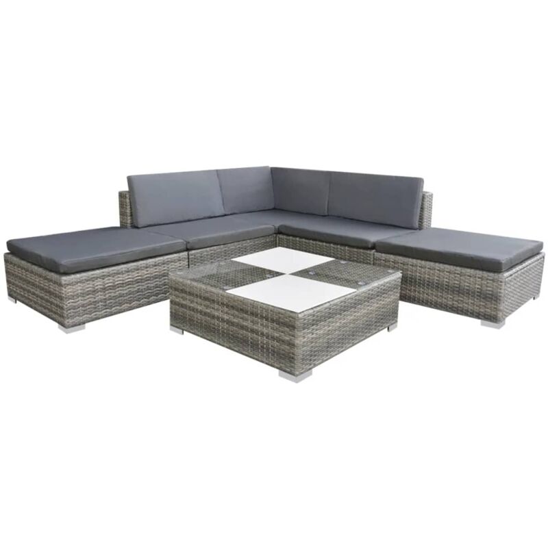 Salon de jardin avec coussins 6 pcs résine tressée gris Vidaxl