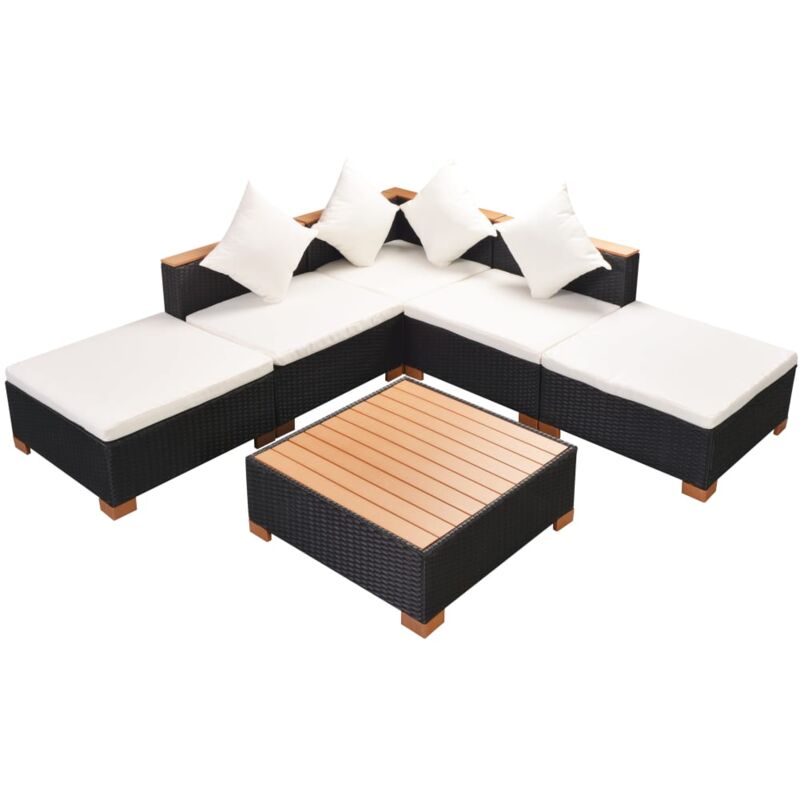 Salon de jardin 6 pcs avec coussins résine tressée noir Vidaxl