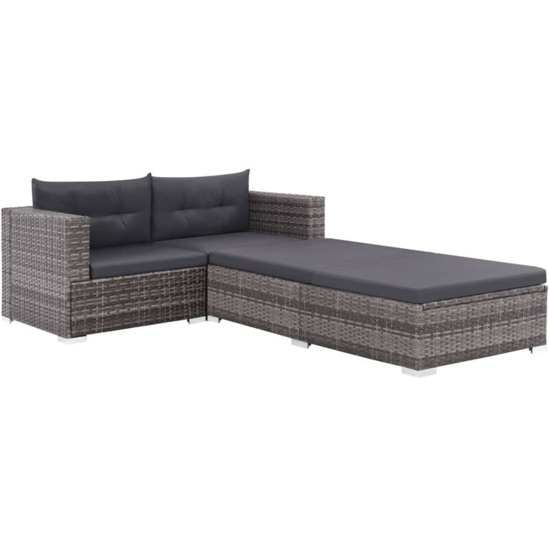 Salon de jardin 3 pcs avec coussins Résine tressée Gris