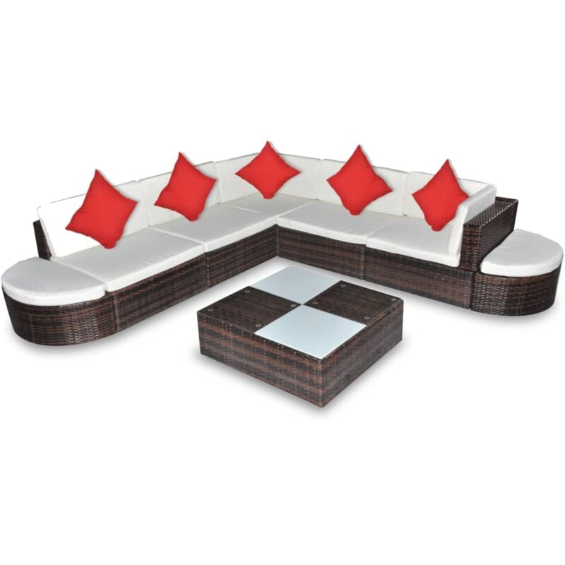 Salon de jardin 8 pcs avec coussins résine tressée marron