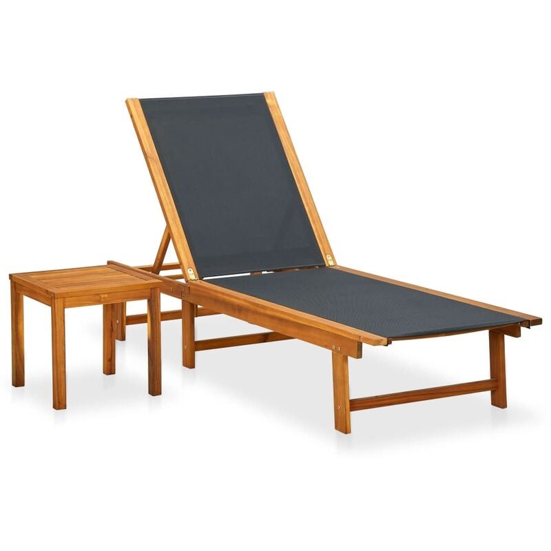 Vidaxl - Chaise longue avec table Bois d'acacia solide et textilène