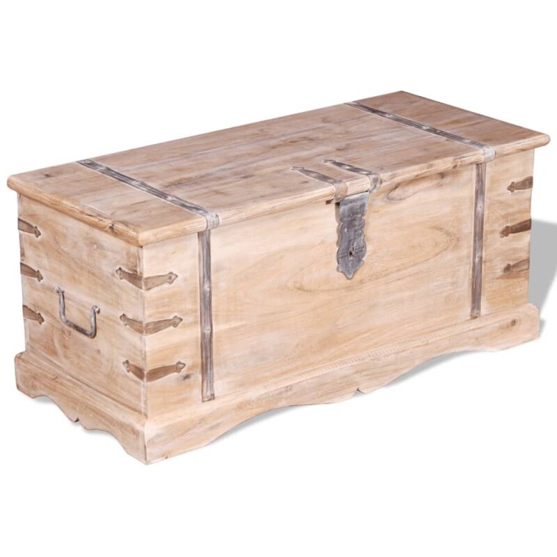 Vidaxl – Coffre de rangement en bois d'acacia massif 90x40x40 cm – Finition blanche brossée – Avec poignées latérales et verrou