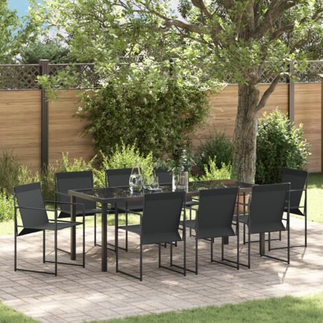 vidaXL Ensemble de jardin de 9 pièces en textilène noir et acier