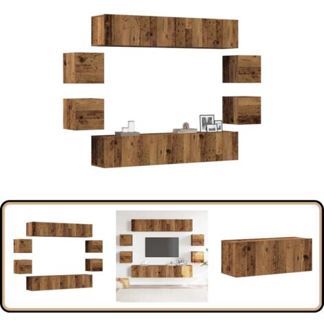 vidaXL Ensemble de meuble TV mural 8 pcs vieux bois bois d'ingénierie