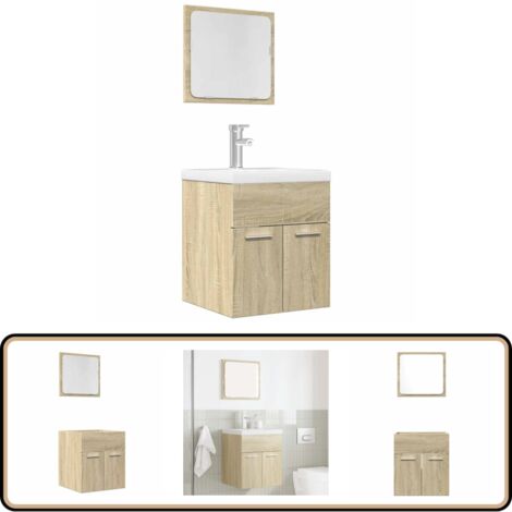 Vidaxl – Ensemble de meubles de salle de bain 2 pcs – Bois d'ingénierie chêne sonoma – Miroir avec verre clair – Dimensions armoire 41x38,5x46cm