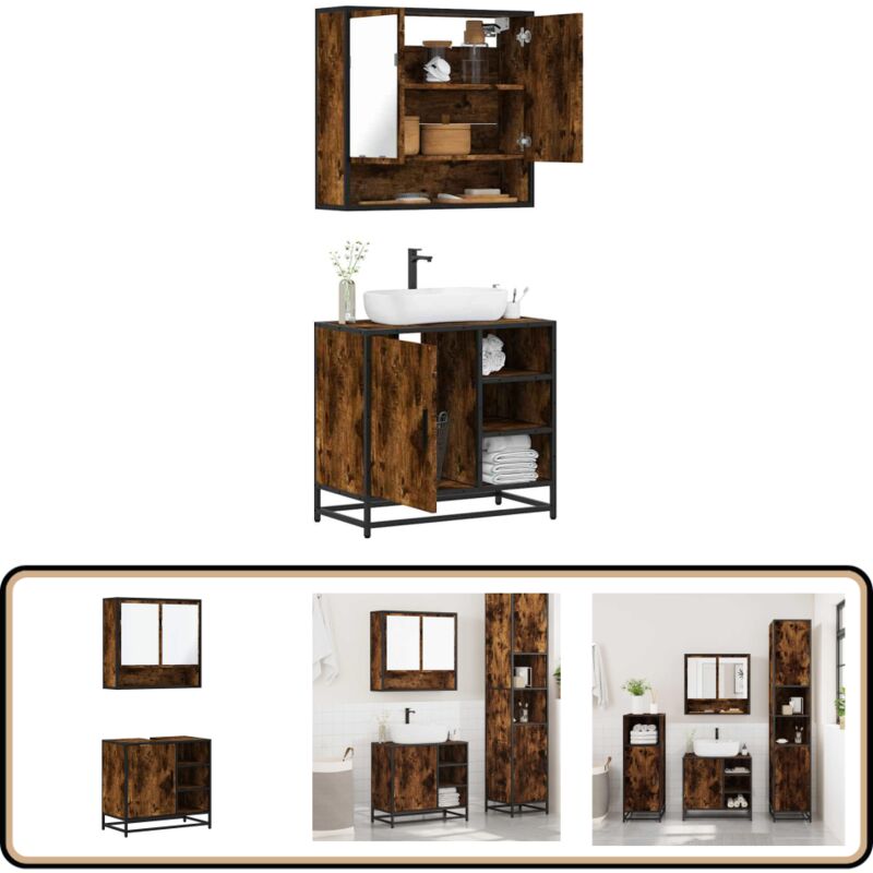 Vidaxl - Ensemble de meubles de salle de bain 2 pcs Chêne fumé