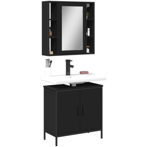 Vidaxl – Ensemble de meubles de salle de bain 2 pcs noir – Bois d'ingénierie – Armoire miroir 60x16x60 cm – Armoire lavabo 60x30x60 cm