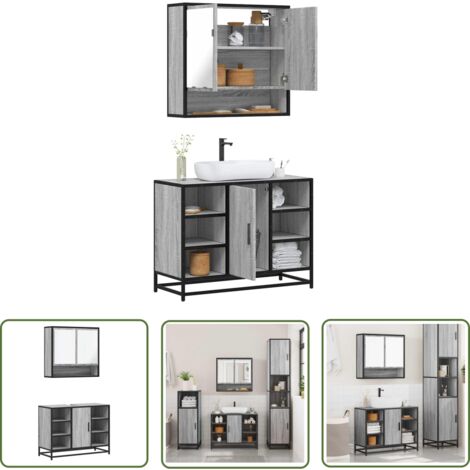 vidaXL Ensemble de meubles de salle de bain 2 pcs Sonoma gris