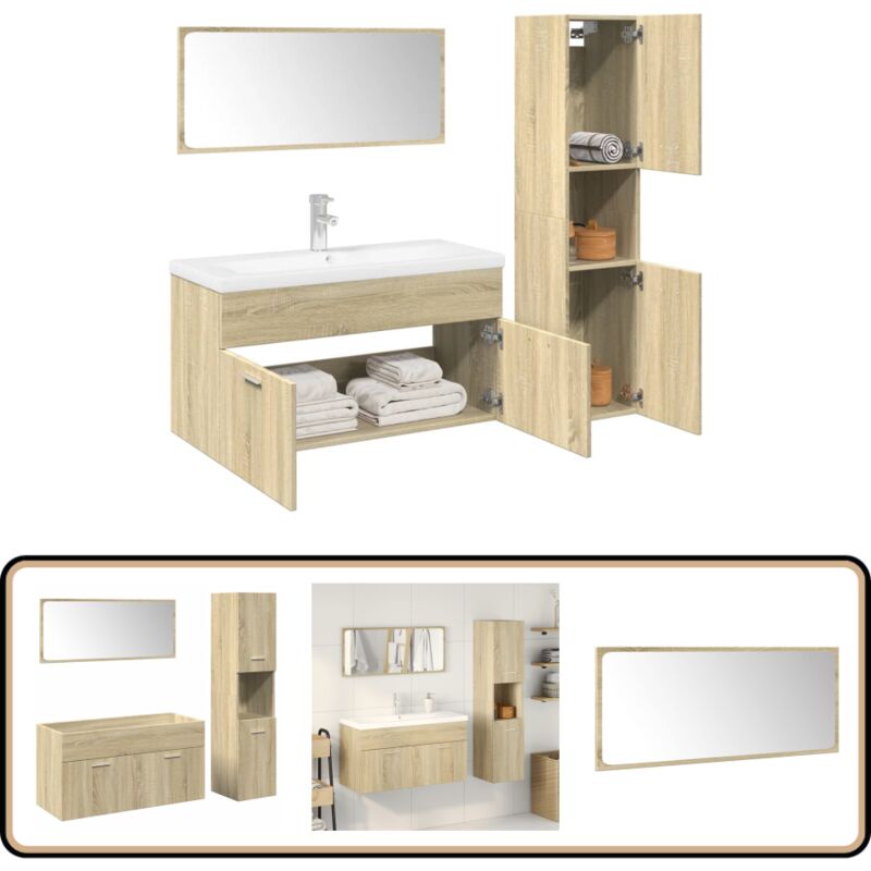 Vidaxl - Ensemble de meubles de salle de bain 3 pcs chêne sonoma