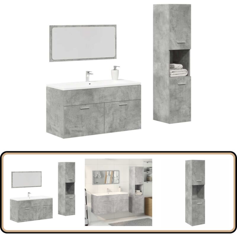 Vidaxl - Ensemble de meubles de salle de bain 3 pcs gris béton