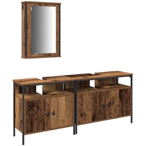 Vidaxl – Ensemble de meubles de salle de bain 3 pcs – Bois d'ingénierie marron – Dimensions 80 x 30 x 60 cm – Porte affleurante – Assemblage requis
