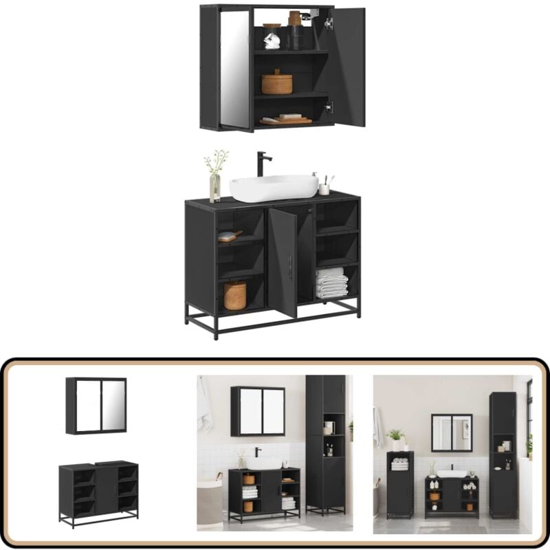 Vidaxl - Ensemble de meubles salle de bain 2 pcs noir bois d'ingénierie