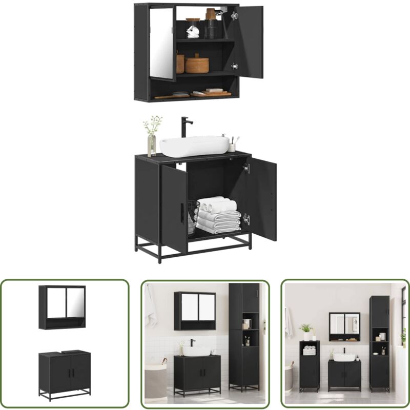 The Living Store - vidaXL Ensemble de meubles salle de bain 2 pcs noir bois d'ingénierie
