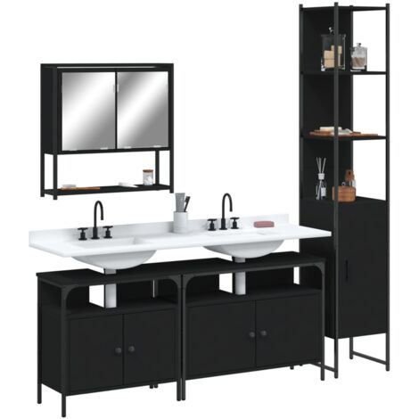 vidaXL Ensemble de meubles salle de bain 4 pcs noir bois d'ingénierie