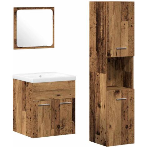 vidaXL Ensemble de mobilier de salle de bain 4 pcs Bois Ancien