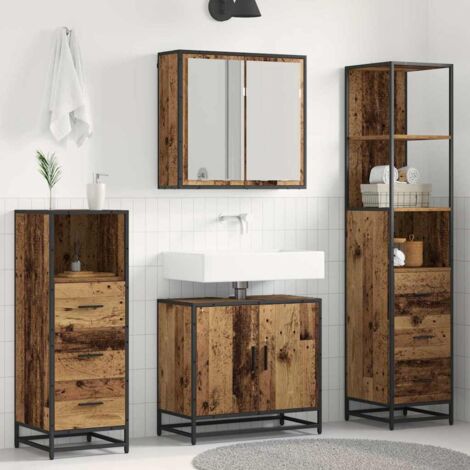vidaXL Ensemble de mobilier de salle de bain 4 pcs Bois Ancien