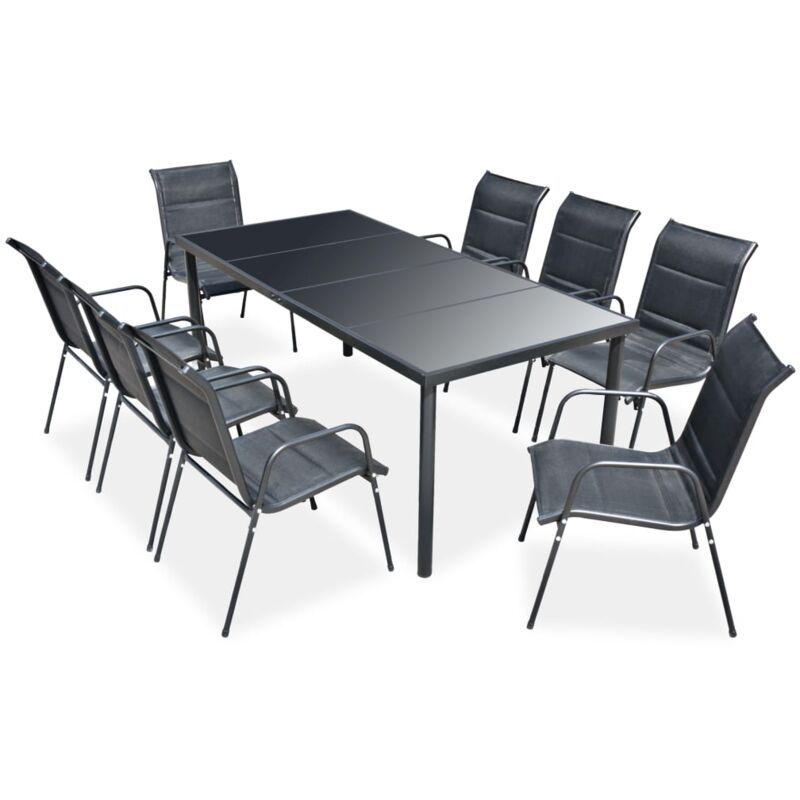 vidaXL Ensemble à manger d'extérieur 9 pcs Acier Noir