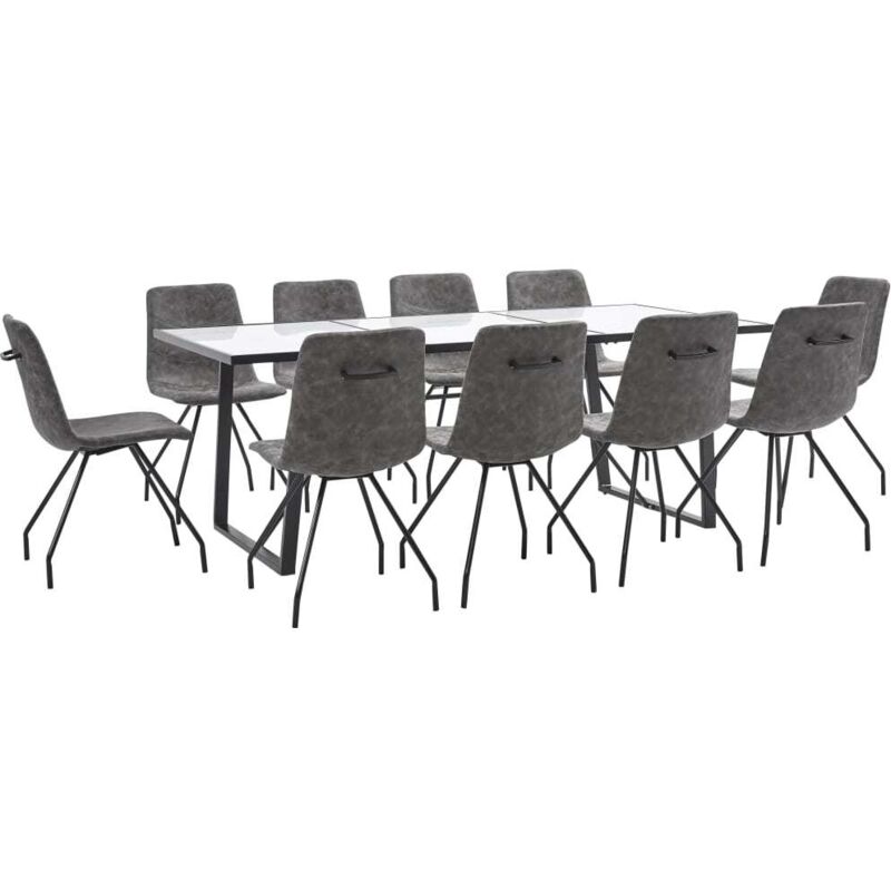 Ensemble de Salle à Manger Similicuir Marron Foncé 11 pcs