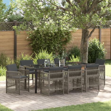 vidaXL Ensemble de salle à manger de jardin 9 pièces avec coussins gris