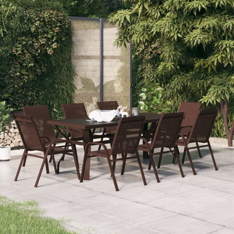 Ensemble à manger de jardin 9 pcs Marron et noir vidaXL