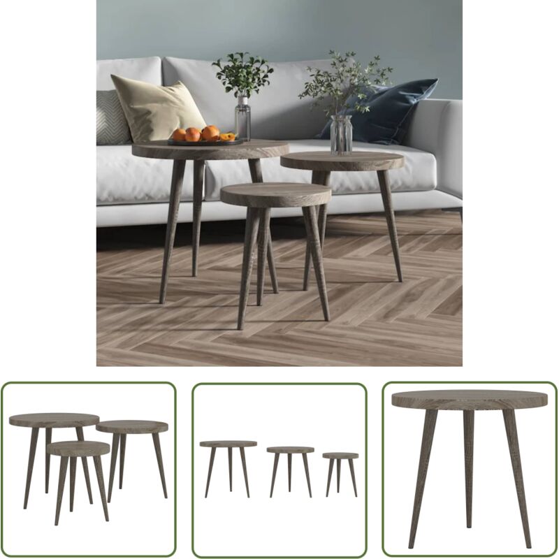 Vidaxl - Ensemble de tables d'appoint 3 pcs Gris mdf et fer