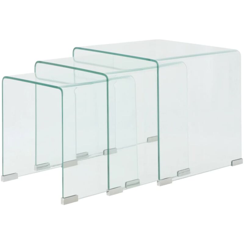 Vidaxl - Ensemble de tables gigognes 3 Pièces Verre trempé Transparent