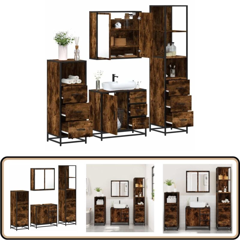 Vidaxl - Ensemble meubles salle de bain 4 pcs chêne fumé bois ingénierie