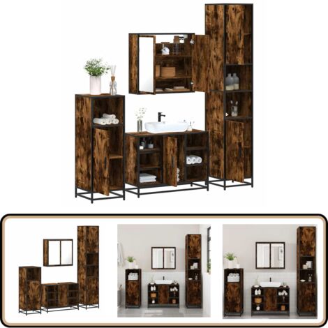vidaXL Ensemble meubles salle de bain 4 pcs chêne fumé bois ingénierie