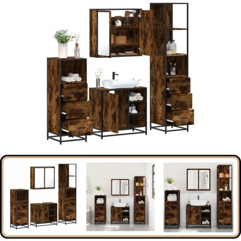 vidaXL Ensemble meubles salle de bain 4 pcs chêne fumé bois ingénierie